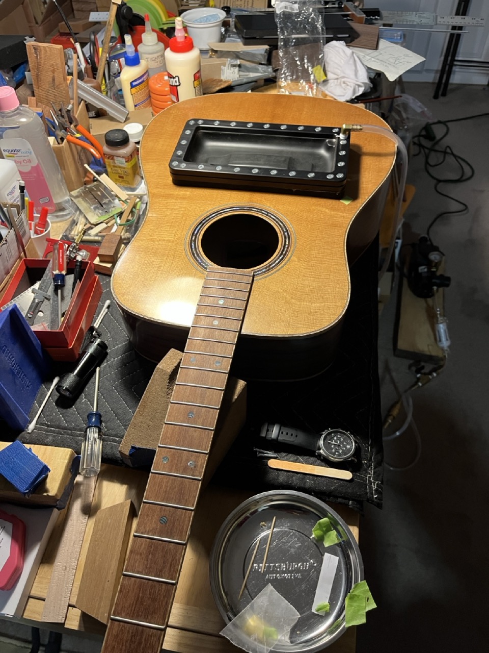 Shop detail from an acoustic instrument repair